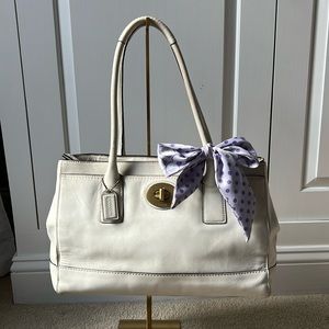 COACH White MADELINE Tote Bag Turnlock Expandable Satchel